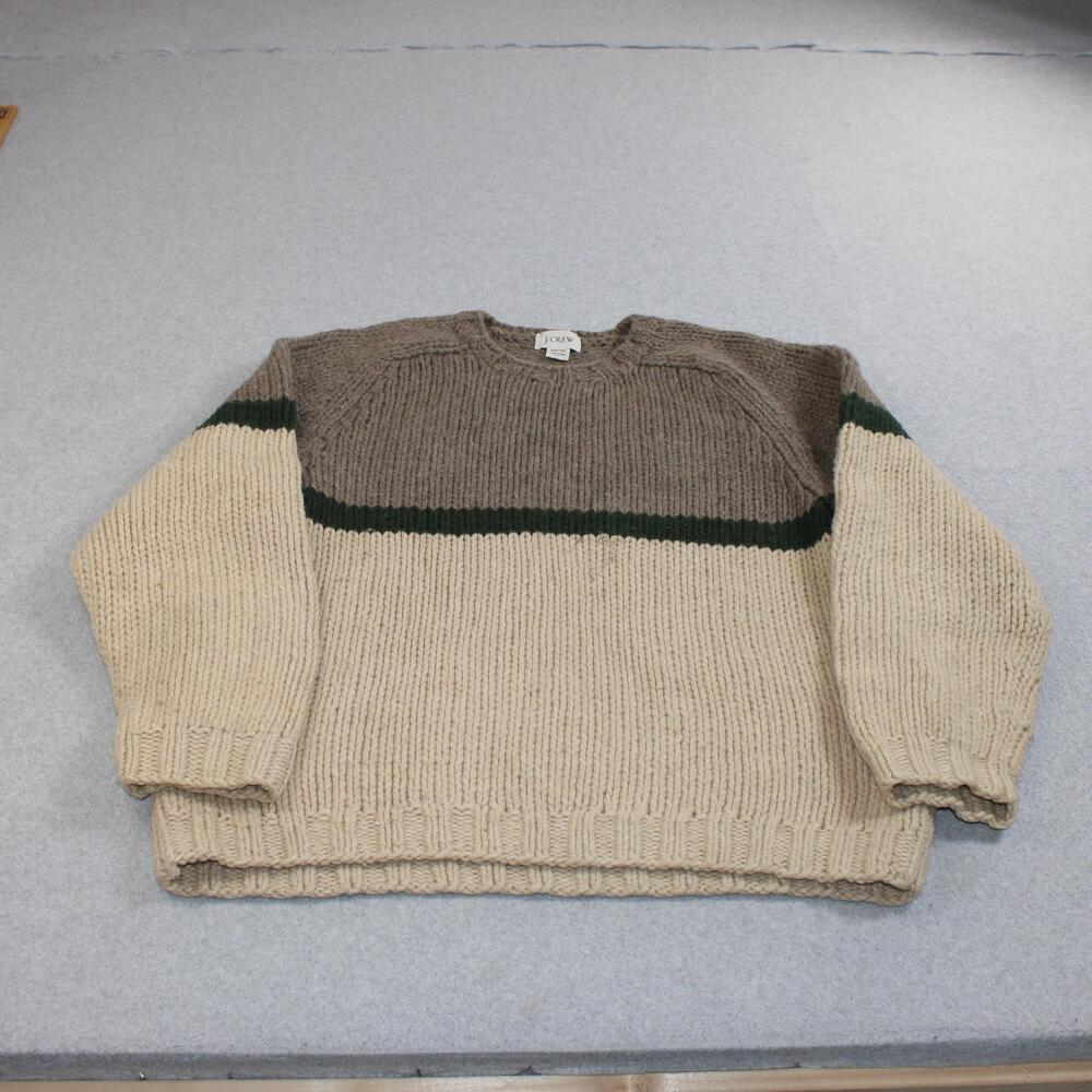 J Crew Sweater Men XL Beige Wool Hand Knit Chunky Heavyweight Heritage Y2K READ